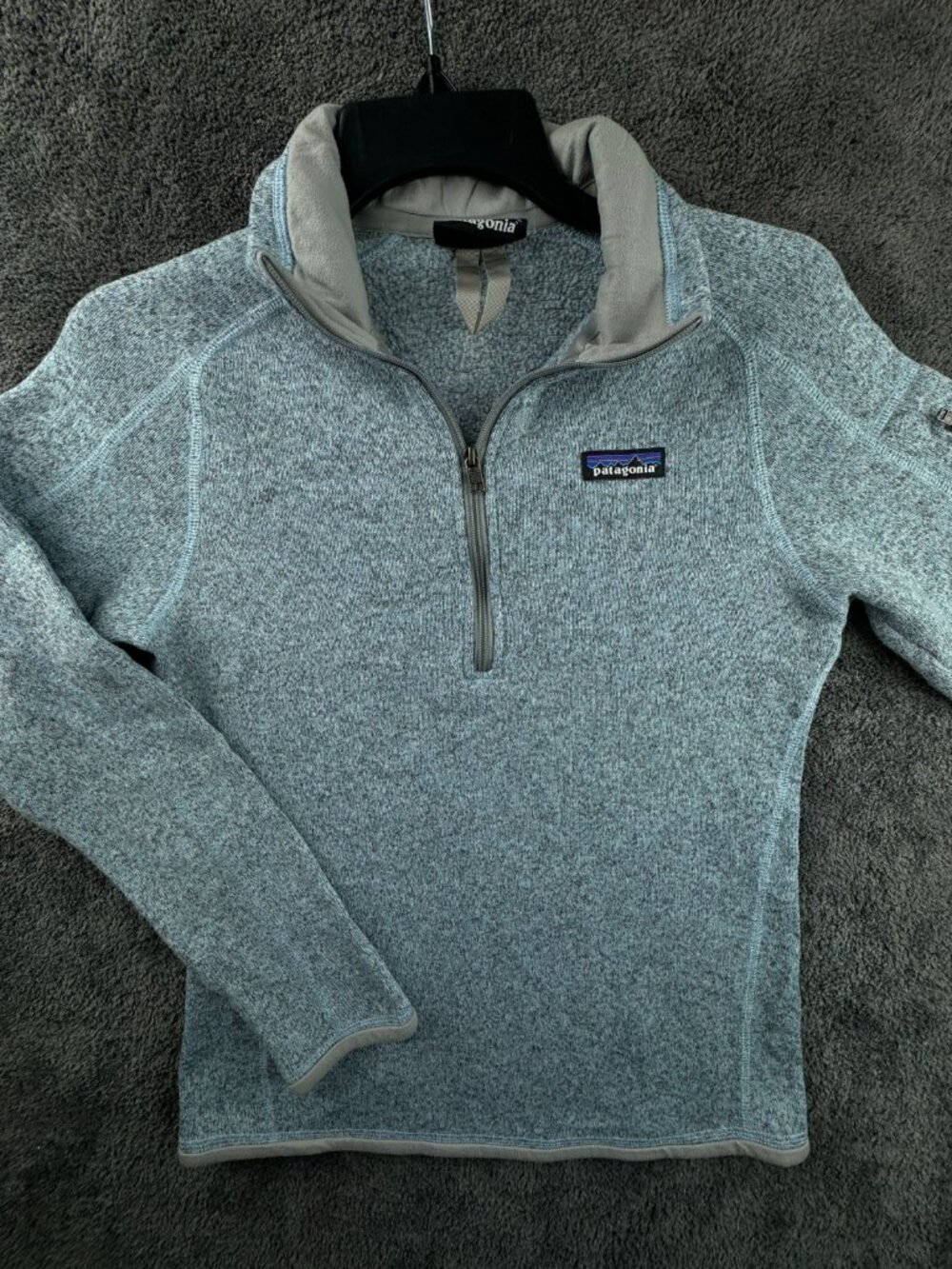 Patagonia Women Jacket Blue Gray Full Zip Logo Small Fleece Lined Sleeve Pocket